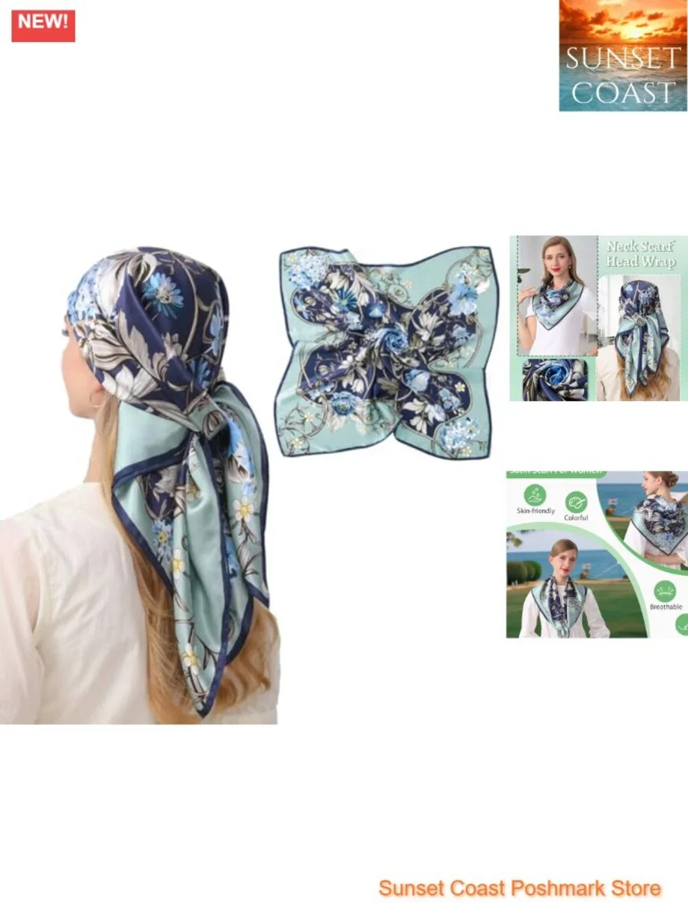 100% Mulberry Silk Head Scarf 35x35 Square Hair Scarf Lightweight Bandana for